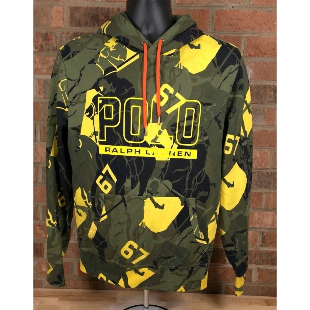 Polo Ralph Lauren Logo Polo Pony Camo Double-Knit Hoodie Sweatshirt Mens Medium